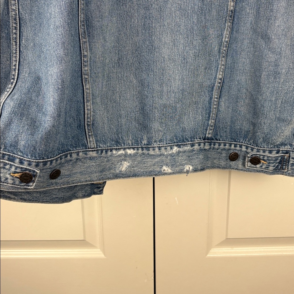 ABLE Merly Denim Distressed Medium Wash Jean Jacket Sustainable Brand Size Med - Picture 10 of 10